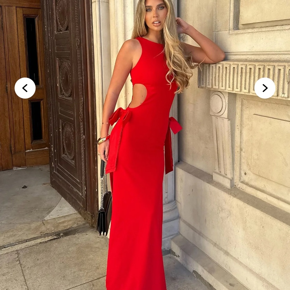 Red cut out bow maxi dress